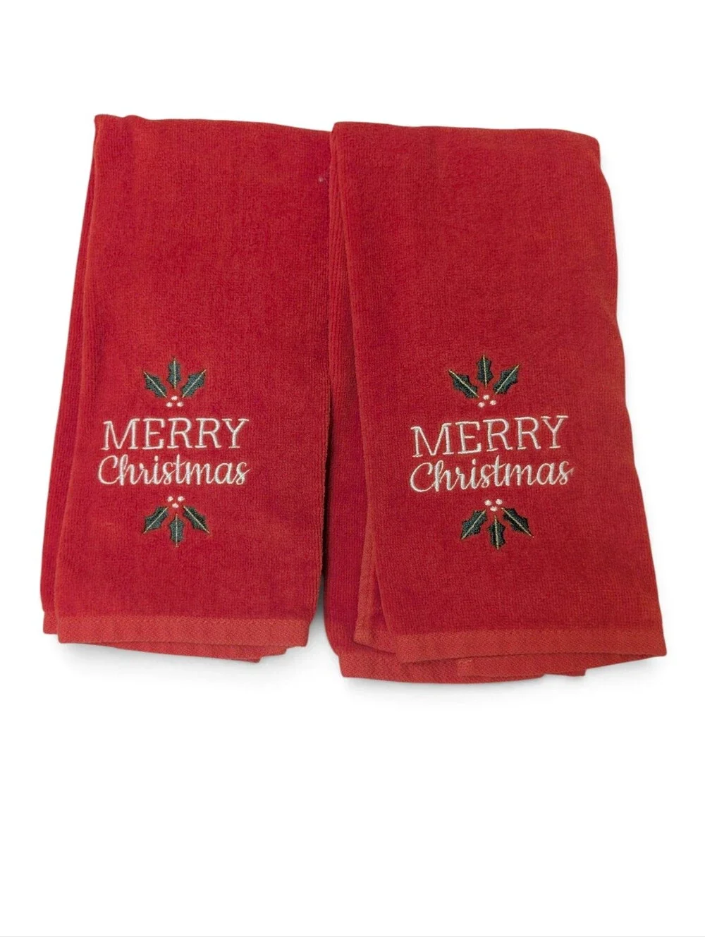 VINTAGE Christmas Cotton Towel Set 2pc Set Red New